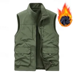 Men's Hiking Vest Hiking Fleece Vest Sleeveless Vest Outdoor Thermal Warm Fleece Lining Comfortable Winter Pocket Multiple Pockets Terylene Army Green Khaki Dark Blue Hunting Fishing Climbing