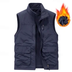 Men's Hiking Vest Hiking Fleece Vest Sleeveless Vest Outdoor Thermal Warm Fleece Lining Comfortable Winter Pocket Multiple Pockets Terylene Army Green Khaki Dark Blue Hunting Fishing Climbing