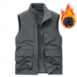 Men's Hiking Vest Hiking Fleece Vest Sleeveless Vest Outdoor Thermal Warm Fleece Lining Comfortable Winter Pocket Multiple Pockets Terylene Army Green Khaki Dark Blue Hunting Fishing Climbing
