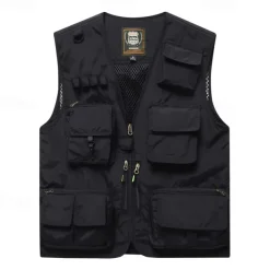 Men's Hiking Vest Hiking Fleece Vest Sleeveless Vest Outdoor Breathable Comfortable Multiple Pockets Polyester Black Army Green Red Hunting Fishing Climbing