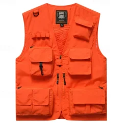 Men's Hiking Vest Hiking Fleece Vest Sleeveless Vest Outdoor Breathable Comfortable Multiple Pockets Polyester Black Army Green Red Hunting Fishing Climbing