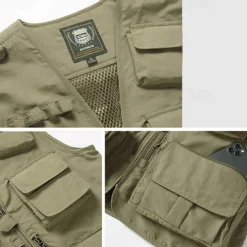 Men's Hiking Vest Hiking Fleece Vest Sleeveless Vest Outdoor Breathable Comfortable Multiple Pockets Polyester Black Army Green Red Hunting Fishing Climbing