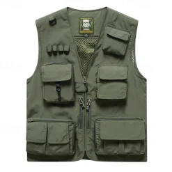 Men's Hiking Vest Hiking Fleece Vest Sleeveless Vest Outdoor Breathable Comfortable Multiple Pockets Polyester Black Army Green Red Hunting Fishing Climbing
