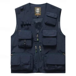 Men's Hiking Vest Hiking Fleece Vest Sleeveless Vest Outdoor Breathable Comfortable Multiple Pockets Polyester Black Army Green Red Hunting Fishing Climbing