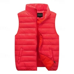 Men's Hiking Vest Padded Hiking Vest Quilted Puffer Vest Sleeveless Vest Outdoor Thermal Warm Breathable Comfortable Winter Pocket Polyester Red Navy Blue Orange Hunting Fishing Climbing