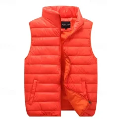 Men's Hiking Vest Padded Hiking Vest Quilted Puffer Vest Sleeveless Vest Outdoor Thermal Warm Breathable Comfortable Winter Pocket Polyester Red Navy Blue Orange Hunting Fishing Climbing