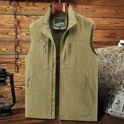 Men's Hiking Vest Sleeveless Vest Outdoor Comfortable Winter Multiple Pockets Polyester Black Army Green Red Hunting Fishing Climbing