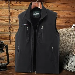 Men's Hiking Vest Sleeveless Vest Outdoor Comfortable Winter Multiple Pockets Polyester Black Army Green Red Hunting Fishing Climbing