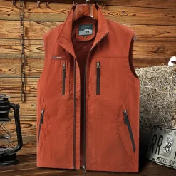 Men's Hiking Vest Sleeveless Vest Outdoor Comfortable Winter Multiple Pockets Polyester Black Army Green Red Hunting Fishing Climbing