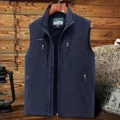 Men's Hiking Vest Sleeveless Vest Outdoor Comfortable Winter Multiple Pockets Polyester Black Army Green Red Hunting Fishing Climbing