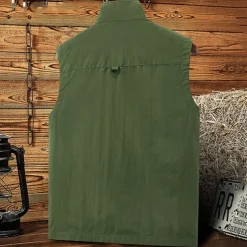 Men's Hiking Vest Sleeveless Vest Outdoor Comfortable Winter Multiple Pockets Polyester Black Army Green Red Hunting Fishing Climbing