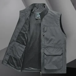 Men's Hiking Vest Sleeveless Vest Outdoor Quick Dry Comfortable Multiple Pockets Polyester Black Army Green Khaki Hunting Fishing Climbing