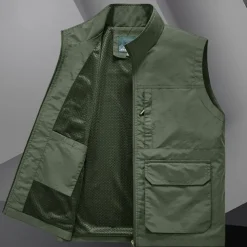 Men's Hiking Vest Sleeveless Vest Outdoor Quick Dry Comfortable Multiple Pockets Polyester Black Army Green Khaki Hunting Fishing Climbing