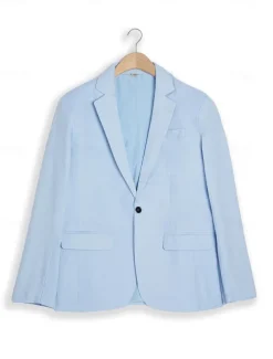 Men's Homecoming Linen Linen Suits Notch Light Blue pea green Solid Colored Tailored Fit 2 Piece Single Breasted One-button