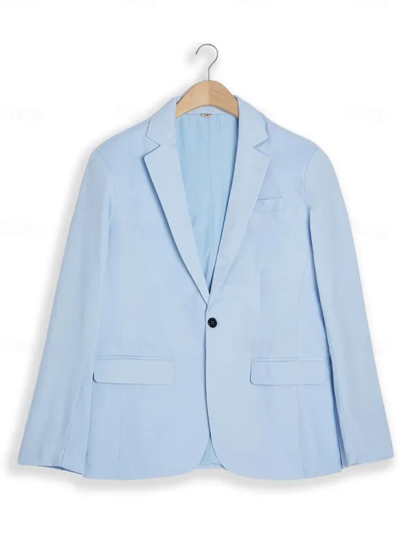 Men's Homecoming Linen Linen Suits Notch Light Blue pea green Solid Colored Tailored Fit 2 Piece Single Breasted One-button