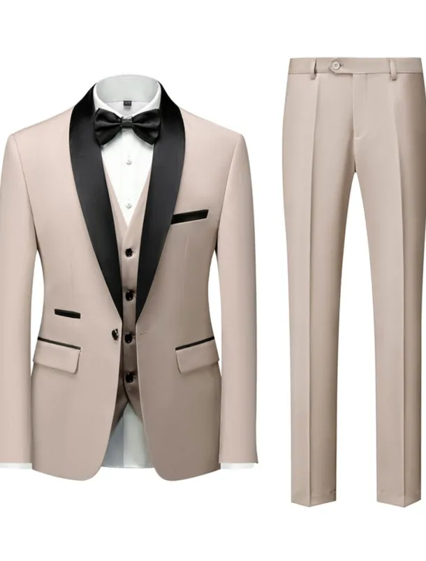 Men's Homecoming Prom Tuxedos Dark Grey Black Textured Tailored Fit 3 Piece Single Breasted One-button