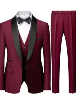 Men's Homecoming Prom Tuxedos Dark Grey Black Textured Tailored Fit 3 Piece Single Breasted One-button