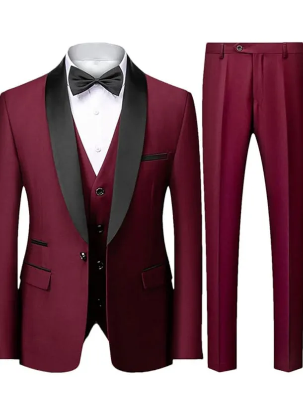 Men's Homecoming Prom Tuxedos Dark Grey Black Textured Tailored Fit 3 Piece Single Breasted One-button