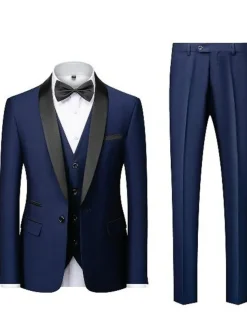 Men's Homecoming Prom Tuxedos Dark Grey Black Textured Tailored Fit 3 Piece Single Breasted One-button