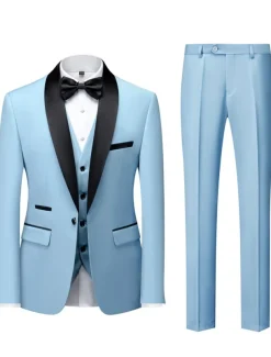 Men's Homecoming Prom Tuxedos Dark Grey Black Textured Tailored Fit 3 Piece Single Breasted One-button