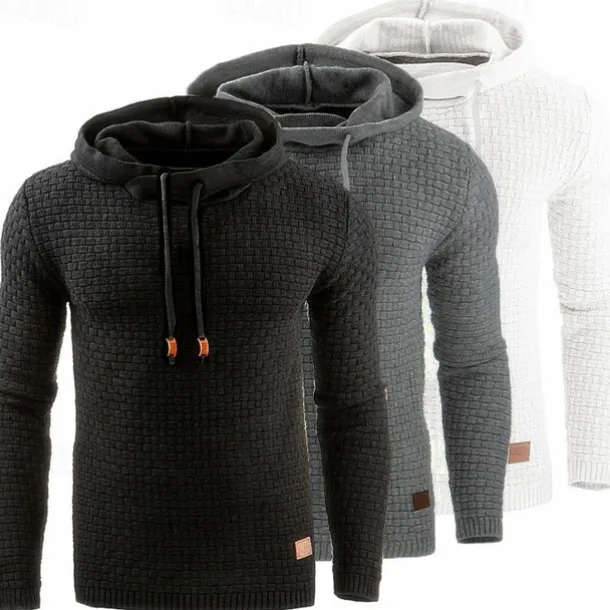 Men's Hoodie Apricot Black White Army Green Red Hooded Plain Jacquard Pocket Ribbed Textured Sports & Outdoor Daily Holiday Polyester Streetwear Basic Casual Spring & Fall Clothing Apparel Hoodies