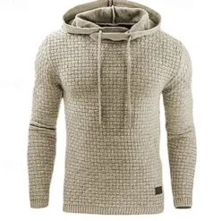 Men's Hoodie Apricot Black White Army Green Red Hooded Plain Jacquard Pocket Ribbed Textured Sports & Outdoor Daily Holiday Polyester Streetwear Basic Casual Spring & Fall Clothing Apparel Hoodies