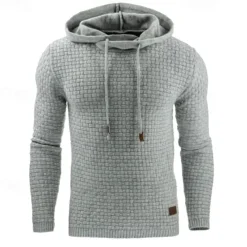 Men's Hoodie Apricot Black White Army Green Red Hooded Plain Jacquard Pocket Ribbed Textured Sports & Outdoor Daily Holiday Polyester Streetwear Basic Casual Spring & Fall Clothing Apparel Hoodies