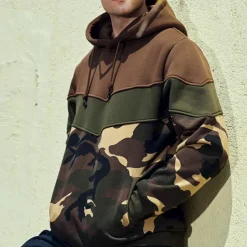 Men's Hoodie Army Green Coffee Hooded Color Block Camouflage Patchwork Pocket Sports & Outdoor Daily Holiday Streetwear Basic Casual Spring & Fall Clothing Apparel Hoodies Sweatshirts