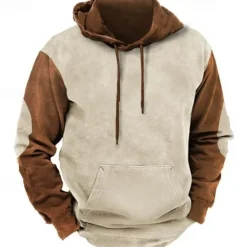 Men's Hoodie Army Green Navy Blue Brown Khaki Hooded Color Block Patchwork Pocket Sports & Outdoor Daily Holiday Polyester Streetwear Basic Casual Spring & Fall Clothing Apparel Hoodies Sweatshirts