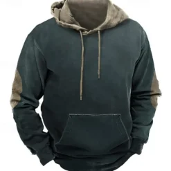 Men's Hoodie Army Green Navy Blue Brown Khaki Hooded Color Block Patchwork Pocket Sports & Outdoor Daily Holiday Polyester Streetwear Basic Casual Spring & Fall Clothing Apparel Hoodies Sweatshirts