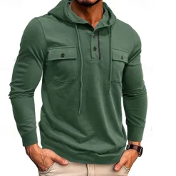 Men's Hoodie Black Army Green Green Dark Gray Coffee Hooded Plain Pocket Sports & Outdoor Daily Holiday Cotton Streetwear Basic Casual Spring & Fall Clothing Apparel Hoodies Sweatshirts