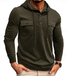 Men's Hoodie Black Army Green Green Dark Gray Coffee Hooded Plain Pocket Sports & Outdoor Daily Holiday Cotton Streetwear Basic Casual Spring & Fall Clothing Apparel Hoodies Sweatshirts