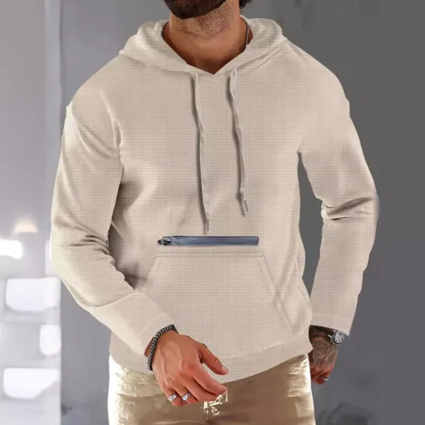 Men's Hoodie Black Army Green Red Khaki Hooded Plain Ribbed Front Pocket Textured Sports & Outdoor Daily Holiday Streetwear Basic Casual Spring & Fall Clothing Apparel Hoodies Sweatshirts Long