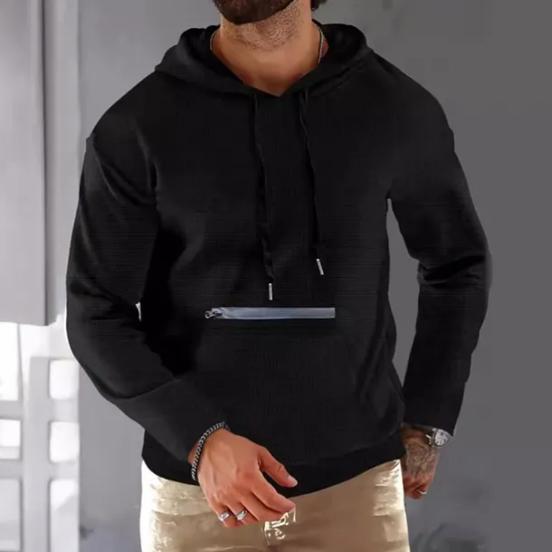 Men's Hoodie Black Army Green Red Khaki Hooded Plain Ribbed Front Pocket Textured Sports & Outdoor Daily Holiday Streetwear Basic Casual Spring & Fall Clothing Apparel Hoodies Sweatshirts Long