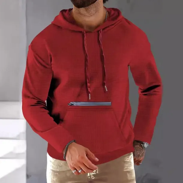 Men's Hoodie Black Army Green Red Khaki Hooded Plain Ribbed Front Pocket Textured Sports & Outdoor Daily Holiday Streetwear Basic Casual Spring & Fall Clothing Apparel Hoodies Sweatshirts Long