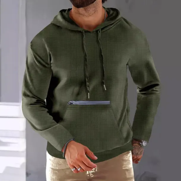 Men's Hoodie Black Army Green Red Khaki Hooded Plain Ribbed Front Pocket Textured Sports & Outdoor Daily Holiday Streetwear Basic Casual Spring & Fall Clothing Apparel Hoodies Sweatshirts Long