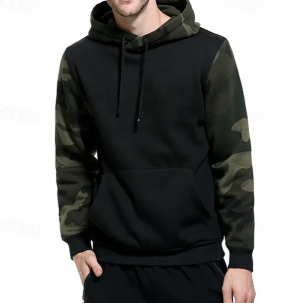 Men's Hoodie Black Army Green Khaki Hooded Color Block Camouflage Patchwork Pocket Sports & Outdoor Daily Holiday Streetwear Basic Casual Spring & Fall Clothing Apparel Hoodies Sweatshirts