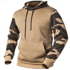 Men's Hoodie Black Army Green Khaki Hooded Color Block Camouflage Patchwork Pocket Sports & Outdoor Daily Holiday Streetwear Basic Casual Spring & Fall Clothing Apparel Hoodies Sweatshirts