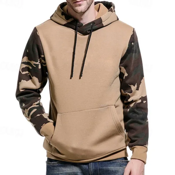 Men's Hoodie Black Army Green Khaki Hooded Color Block Camouflage Patchwork Pocket Sports & Outdoor Daily Holiday Streetwear Basic Casual Spring & Fall Clothing Apparel Hoodies Sweatshirts