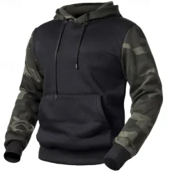 Men's Hoodie Black Army Green Khaki Hooded Color Block Camouflage Patchwork Pocket Sports & Outdoor Daily Holiday Streetwear Basic Casual Spring & Fall Clothing Apparel Hoodies Sweatshirts