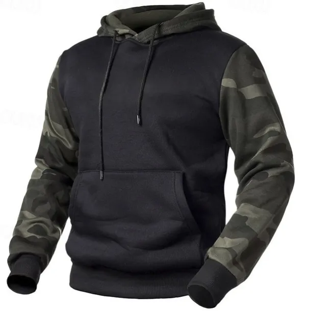 Men's Hoodie Black Army Green Khaki Hooded Color Block Camouflage Patchwork Pocket Sports & Outdoor Daily Holiday Streetwear Basic Casual Spring & Fall Clothing Apparel Hoodies Sweatshirts