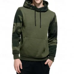 Men's Hoodie Black Army Green Khaki Hooded Color Block Camouflage Patchwork Pocket Sports & Outdoor Daily Holiday Streetwear Basic Casual Spring & Fall Clothing Apparel Hoodies Sweatshirts