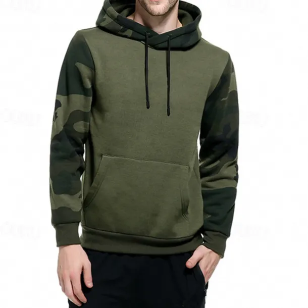 Men's Hoodie Black Army Green Khaki Hooded Color Block Camouflage Patchwork Pocket Sports & Outdoor Daily Holiday Streetwear Basic Casual Spring & Fall Clothing Apparel Hoodies Sweatshirts