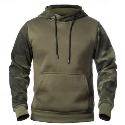 Men's Hoodie Black Army Green Khaki Hooded Color Block Camouflage Patchwork Pocket Sports & Outdoor Daily Holiday Streetwear Basic Casual Spring & Fall Clothing Apparel Hoodies Sweatshirts