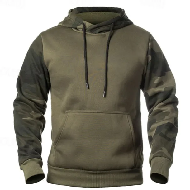 Men's Hoodie Black Army Green Khaki Hooded Color Block Camouflage Patchwork Pocket Sports & Outdoor Daily Holiday Streetwear Basic Casual Spring & Fall Clothing Apparel Hoodies Sweatshirts