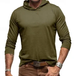 Men's Hoodie Black White Army Green Royal Blue Khaki Hooded Plain Sports & Outdoor Daily Holiday Cotton Streetwear Basic Casual Spring & Fall Clothing Apparel Hoodies Sweatshirts