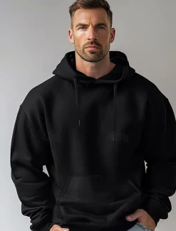 Men's Hoodie Black White Hooded Plain Sports & Outdoor Daily Holiday Cotton Streetwear Cool Casual Spring & Fall Clothing Apparel Hoodies Sweatshirts Long Sleeve