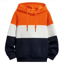 Men's Hoodie Black Wine Orange Light Grey Hooded Color Block Jacquard Patchwork Ribbed Textured Sports & Outdoor Daily Holiday Polyester Textured Streetwear Basic Casual Fall & Winter Clothing Apparel