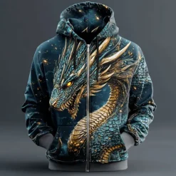 Men's Hoodie Blue Hooded Dragon 3D Print Cool Fall Winter Clothing Apparel Hoodies Sweatshirts