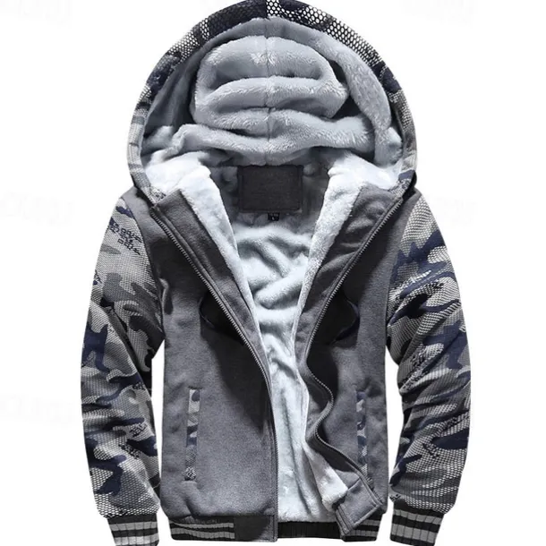 Men's Hoodie Fleece Hoodie Navy Blue Light Grey Dark Gray Hooded Camouflage Zipper Color Block Sports & Outdoor Casual Daily Polyester Streetwear Cool Casual Fall Winter Clothing Apparel Hoodies